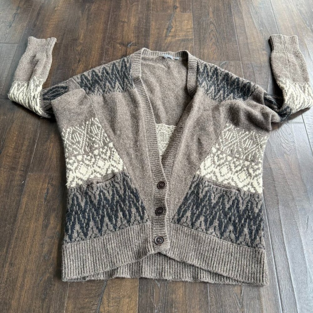 Vince Women's Cashmere Wool Alpaca Cardigan Sweater Brown Knit Nordic Size Med